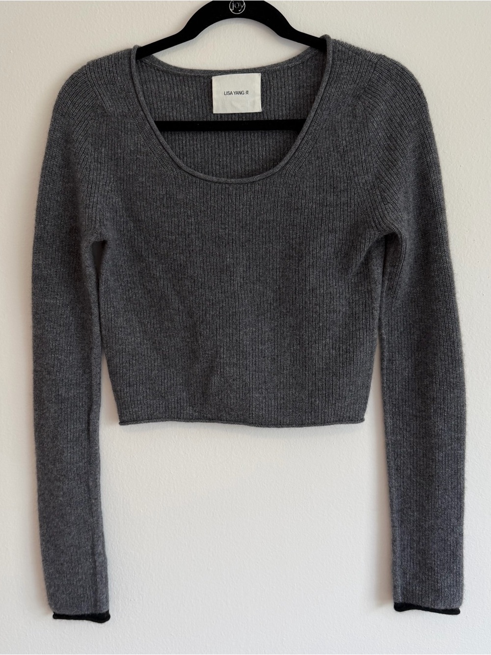Lisa Yang Gray Cropped Ribbed Scoop-Neck Women's Sweater
